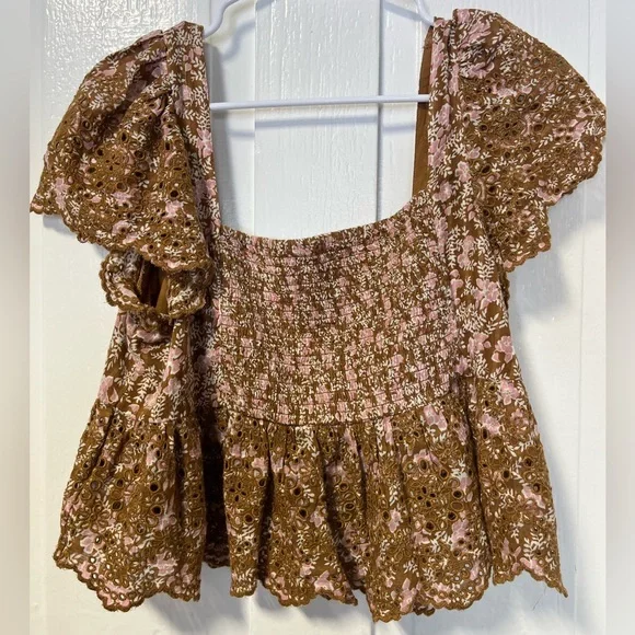 NWT American Eagle Floral Ruffle sleeve babydoll cropped top size large - Picture 3 of 8